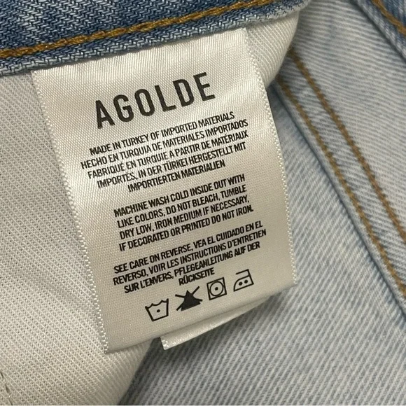 Agolde Parker Long Shorts Jinx Cut Off Hi Rise Denim Jean Light Wash Sz 32 NWT